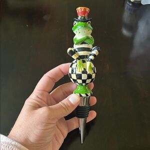 MacKenzie-Childs Frog Bottle Stopper - Green and Black